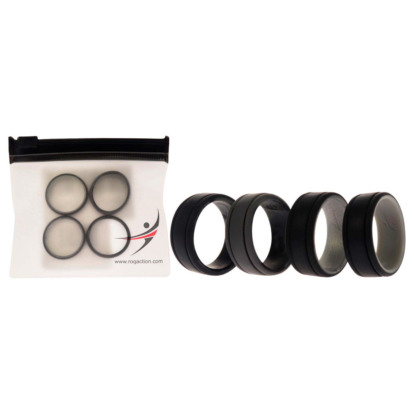 ROQ Silicone Wedding 2Layer Lines Ring Set - Silver-Camo