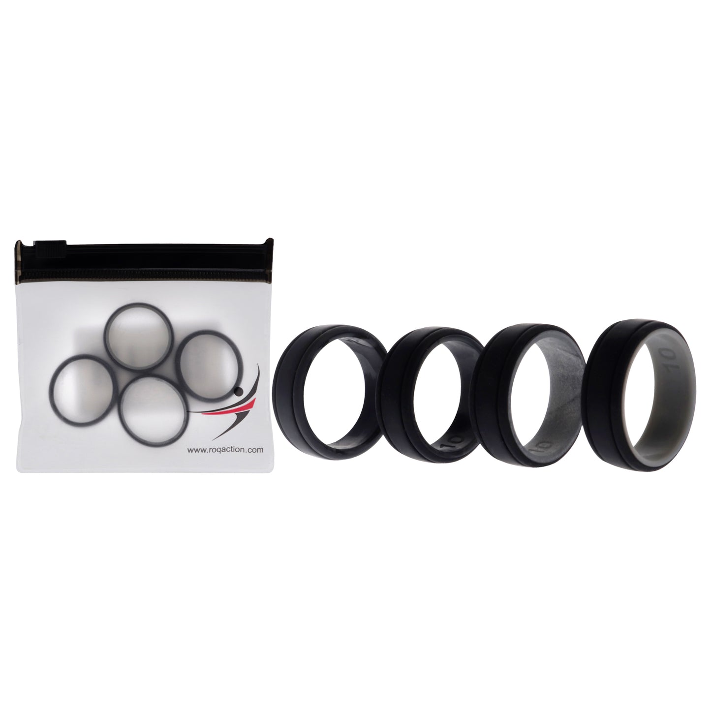 ROQ Silicone Wedding 2Layer Lines Ring Set - Silver-Camo