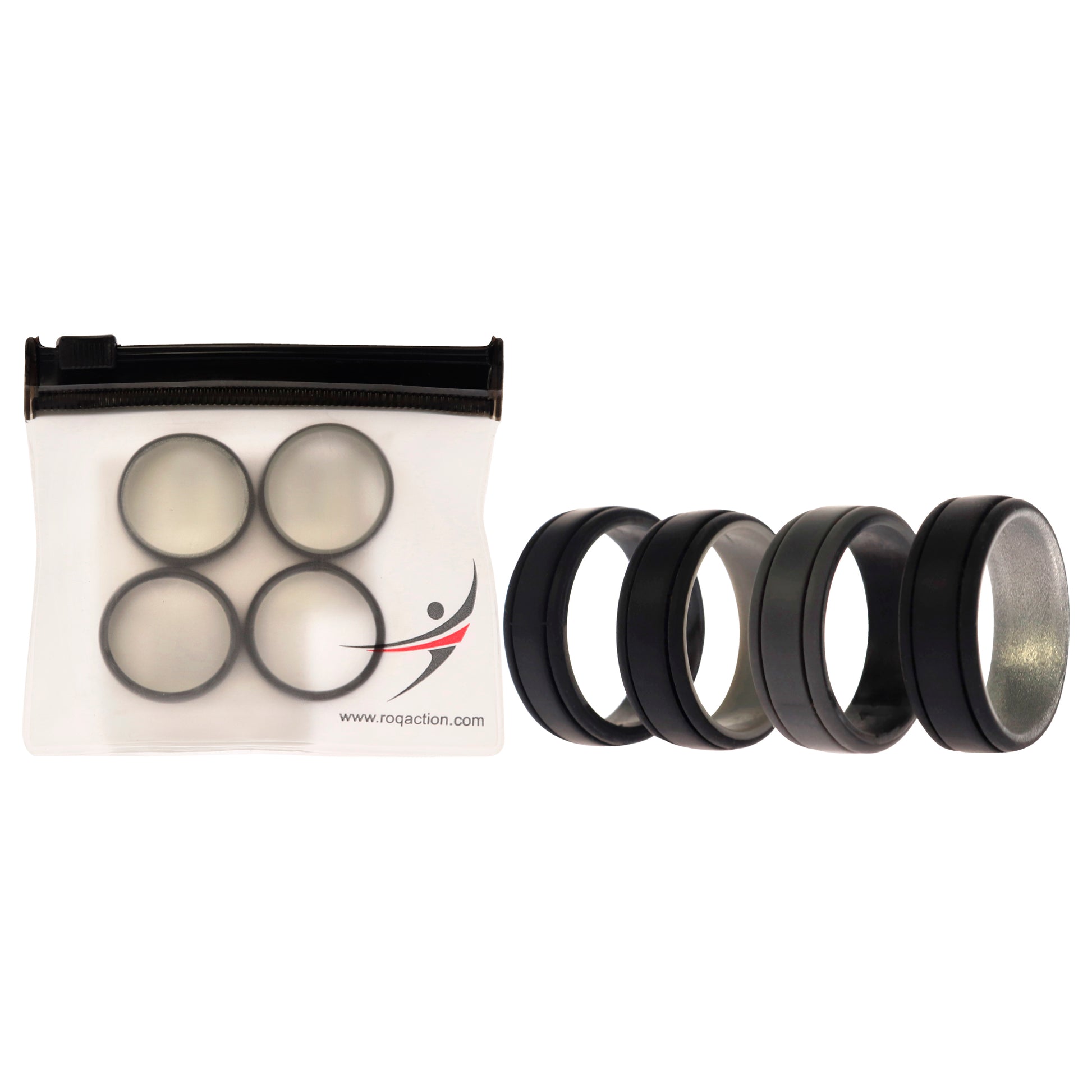 ROQ Silicone Wedding 2Layer Lines Ring Set - Silver-Camo