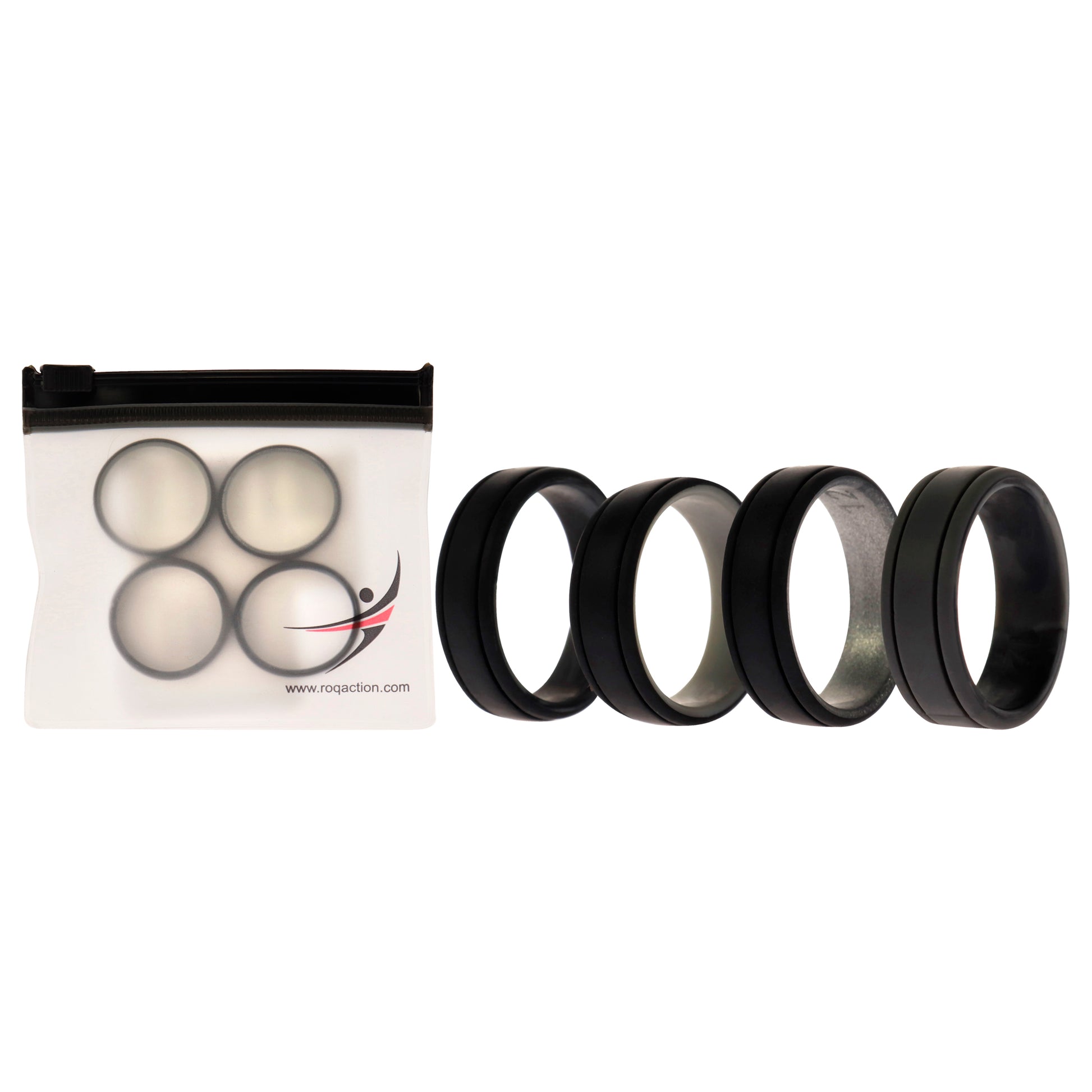 ROQ Silicone Wedding 2Layer Lines Ring Set - Silver-Camo