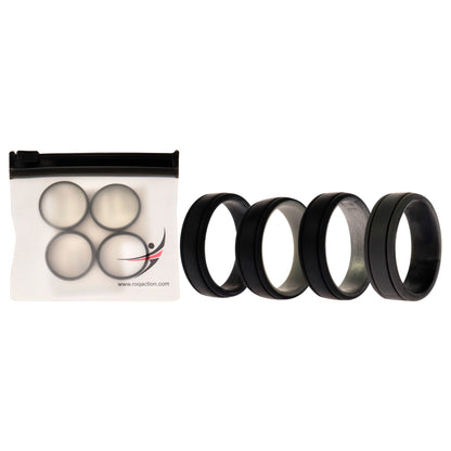 ROQ Silicone Wedding 2Layer Lines Ring Set - Silver-Camo