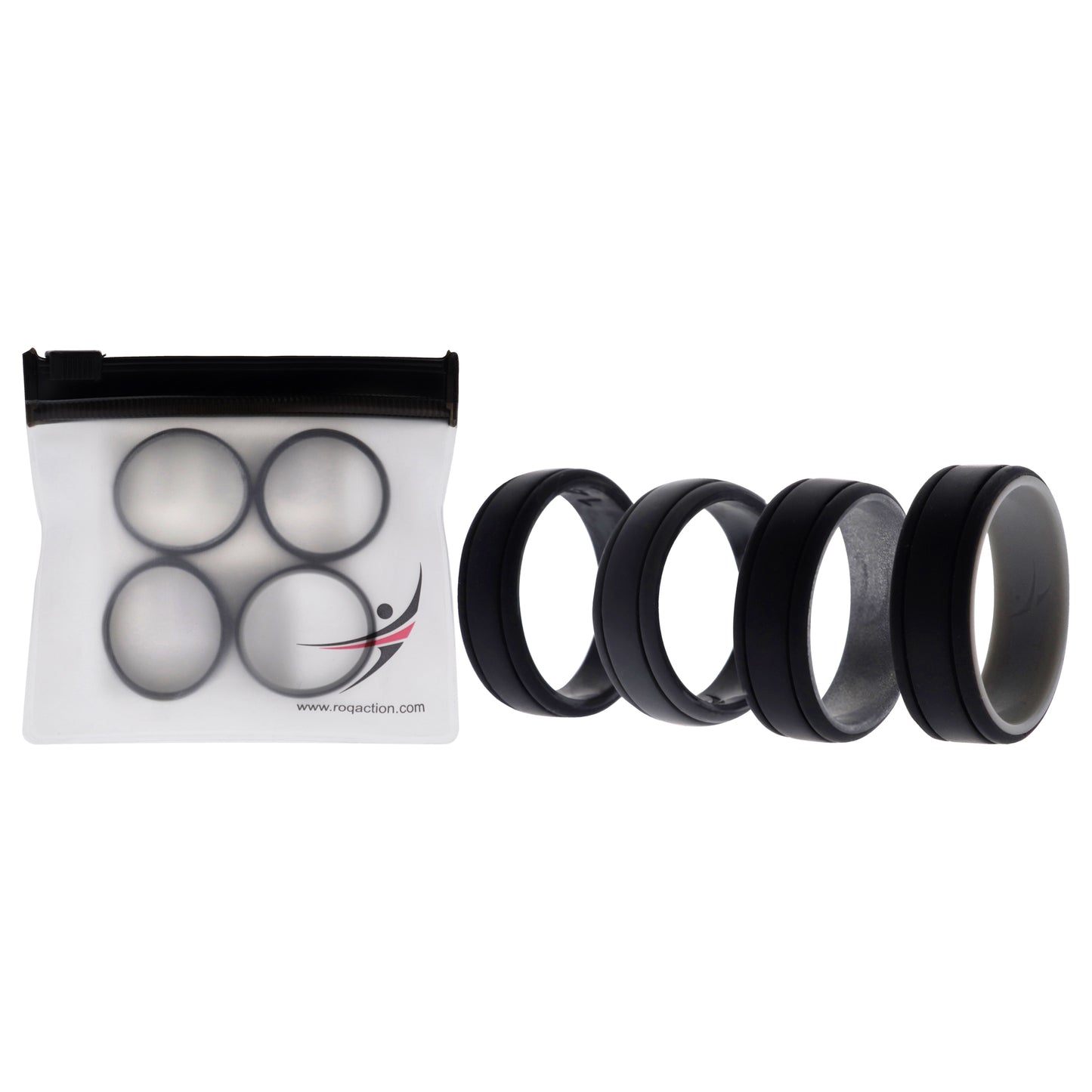 ROQ Silicone Wedding 2Layer Lines Ring Set - Silver-Camo