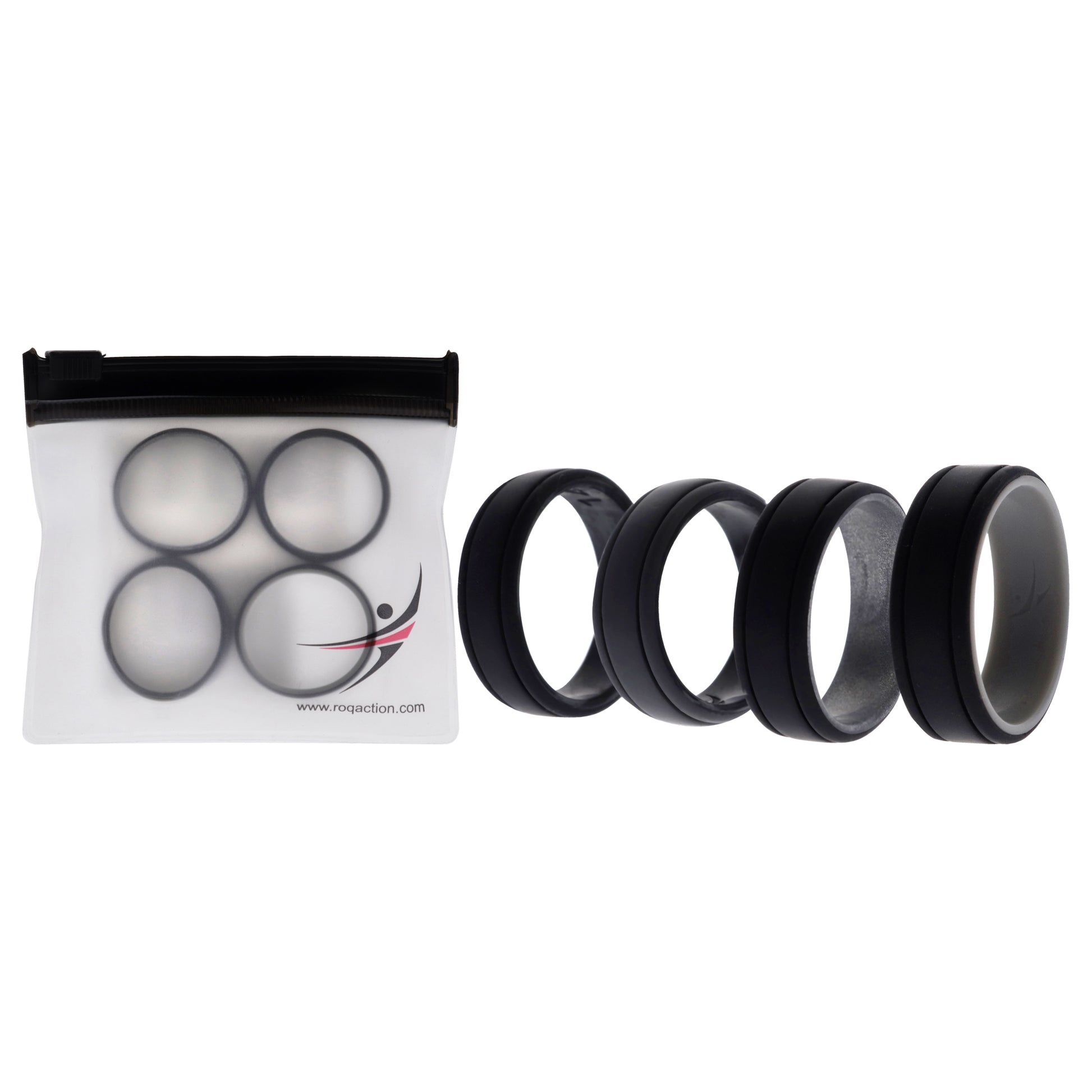 ROQ Silicone Wedding 2Layer Lines Ring Set - Silver-Camo