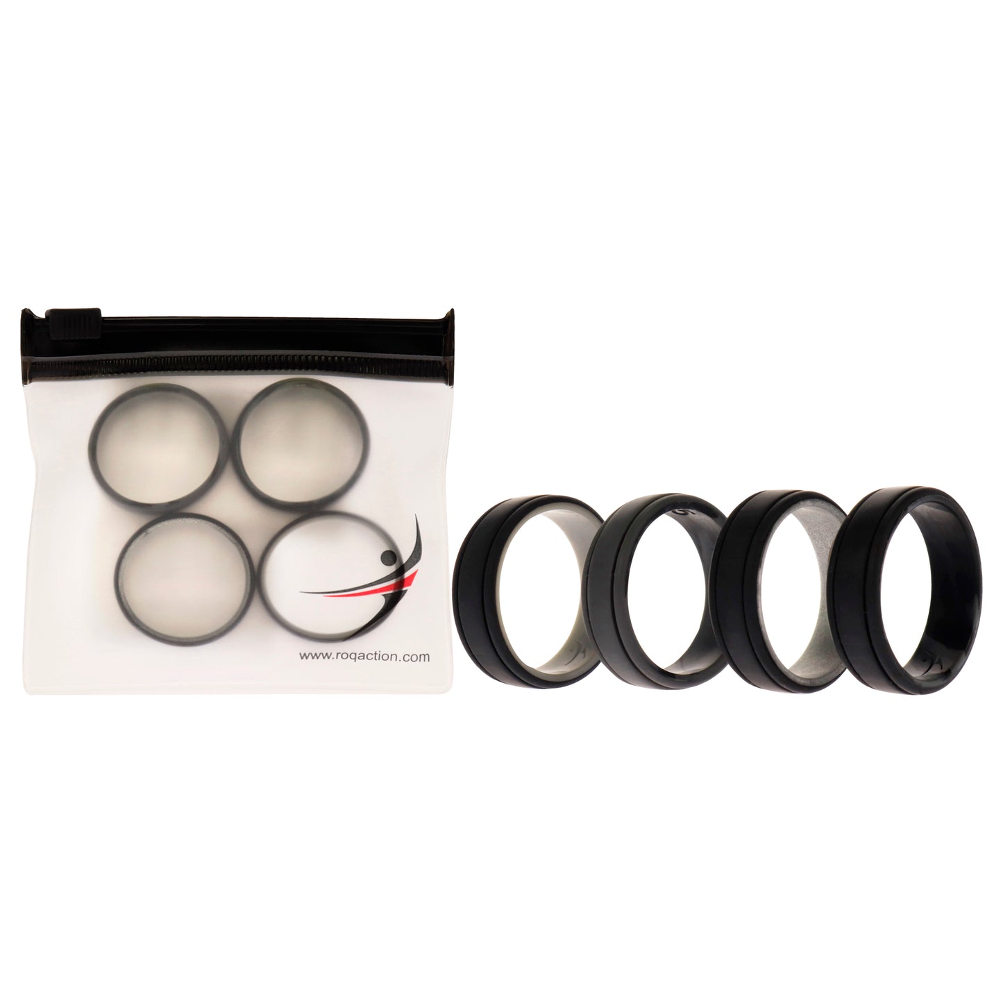 ROQ Silicone Wedding 2Layer Lines Ring Set - Silver-Camo