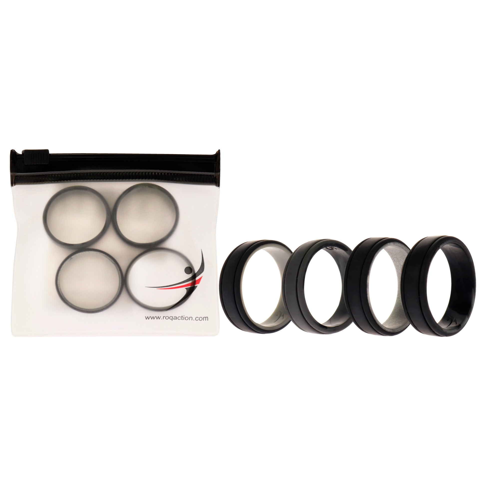 ROQ Silicone Wedding 2Layer Lines Ring Set - Silver-Camo