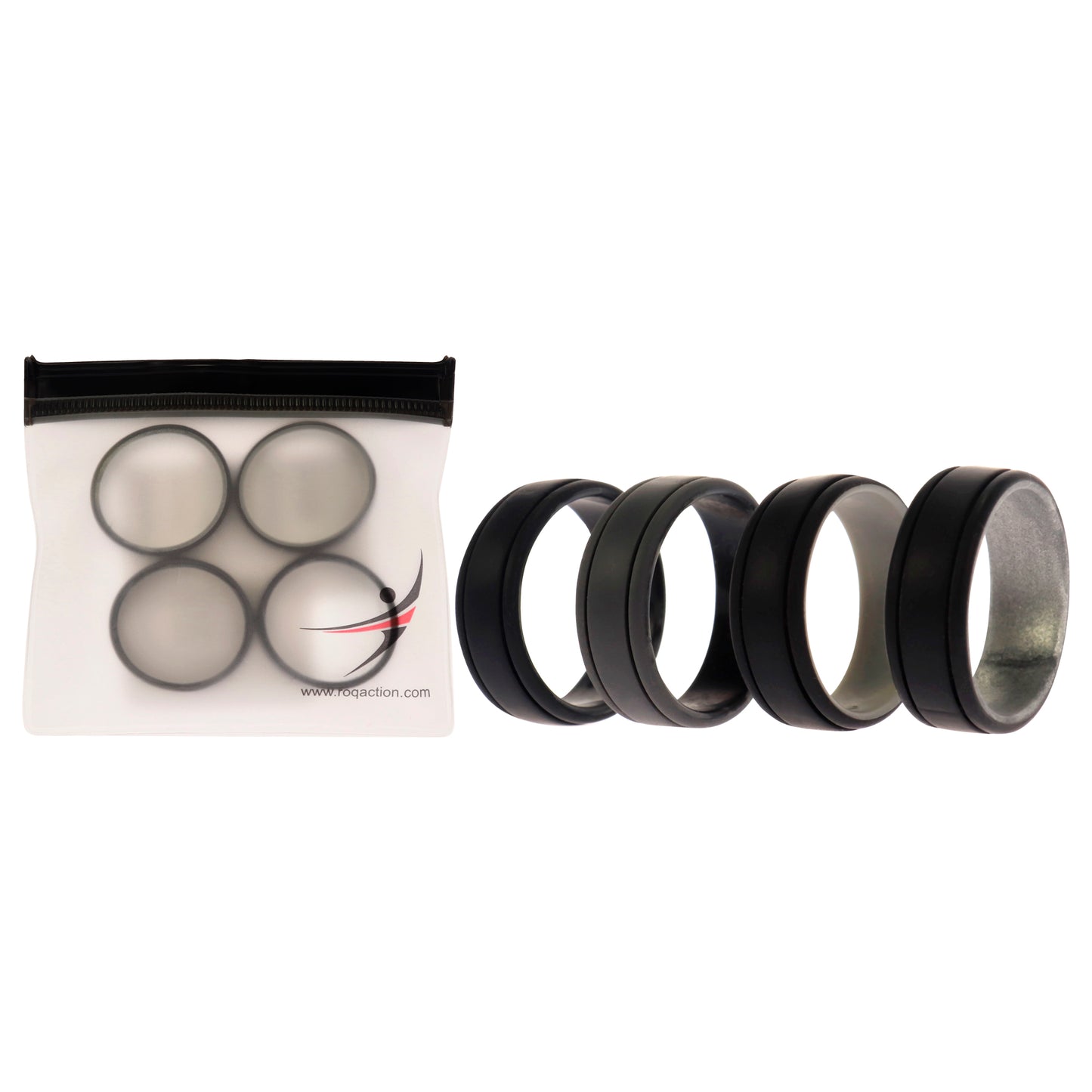 ROQ Silicone Wedding 2Layer Lines Ring Set - Silver-Camo