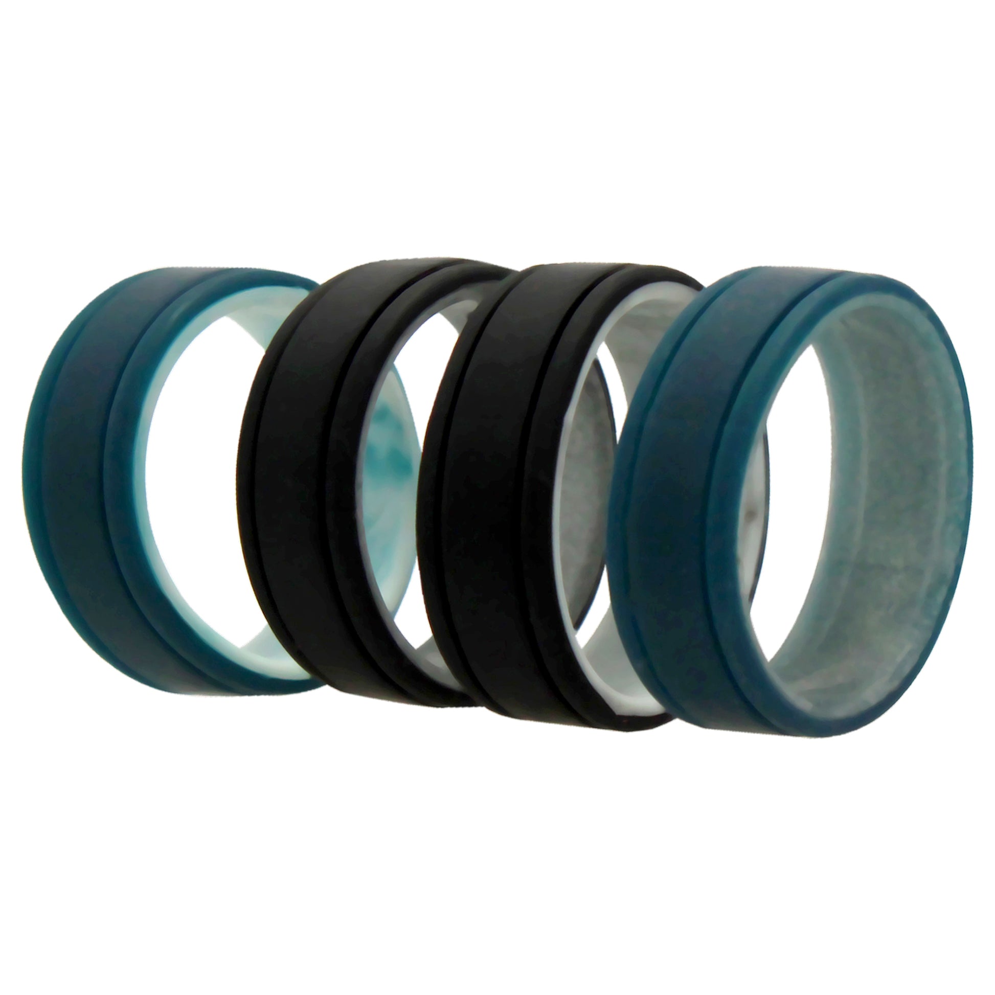 ROQ Silicone Wedding 2Layer Lines Ring Set - Marble