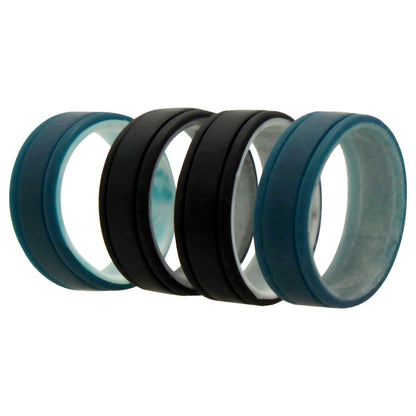 ROQ Silicone Wedding 2Layer Lines Ring Set - Marble