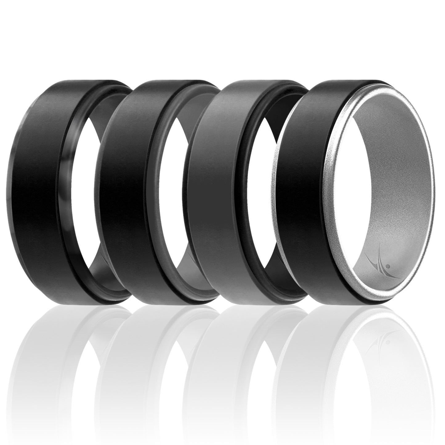 ROQ Silicone Wedding 2Layer Step Ring Set - Grey Black
