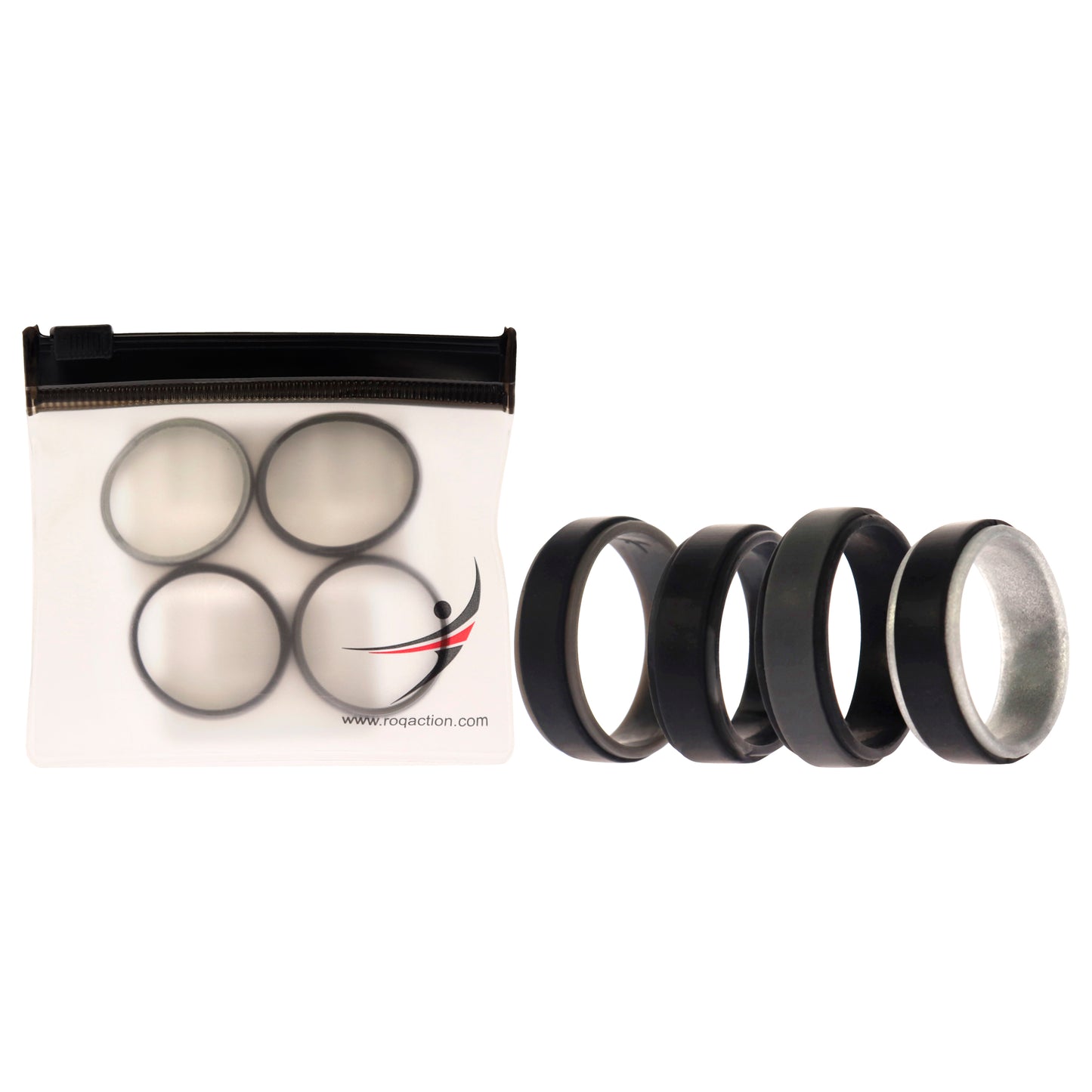 ROQ Silicone Wedding 2Layer Step Ring Set - Grey Black