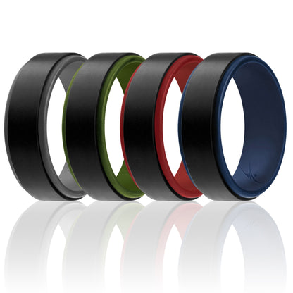 ROQ Silicone Wedding 2Layer Step Ring Set - Black