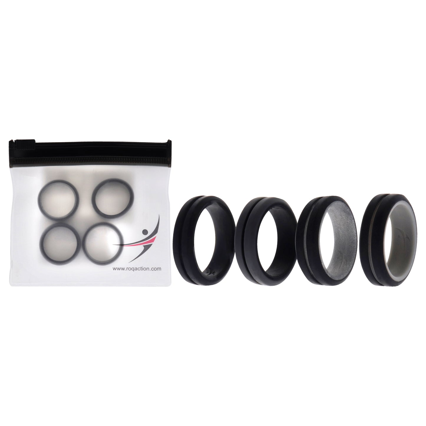ROQ Silicone Wedding 2Layer Middle Line Ring Set - Black-Camo