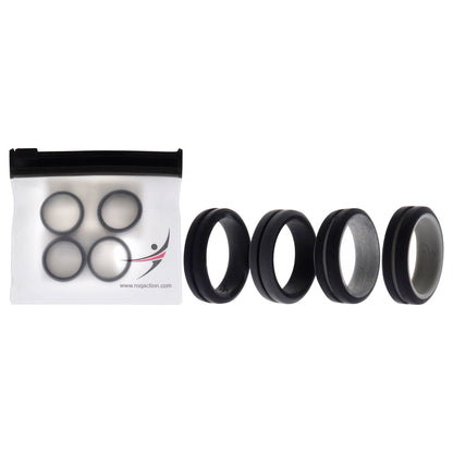 ROQ Silicone Wedding 2Layer Middle Line Ring Set - Black-Camo