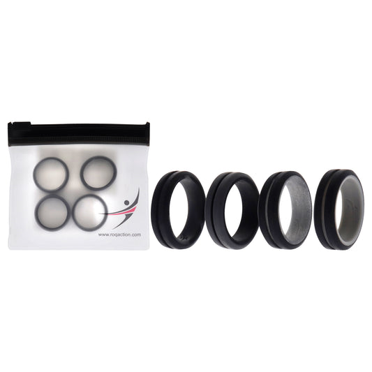 ROQ Silicone Wedding 2Layer Middle Line Ring Set - Black-Camo