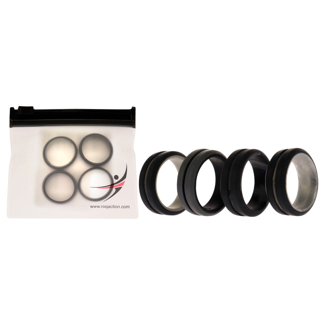 ROQ Silicone Wedding 2Layer Middle Line Ring Set - Black-Camo