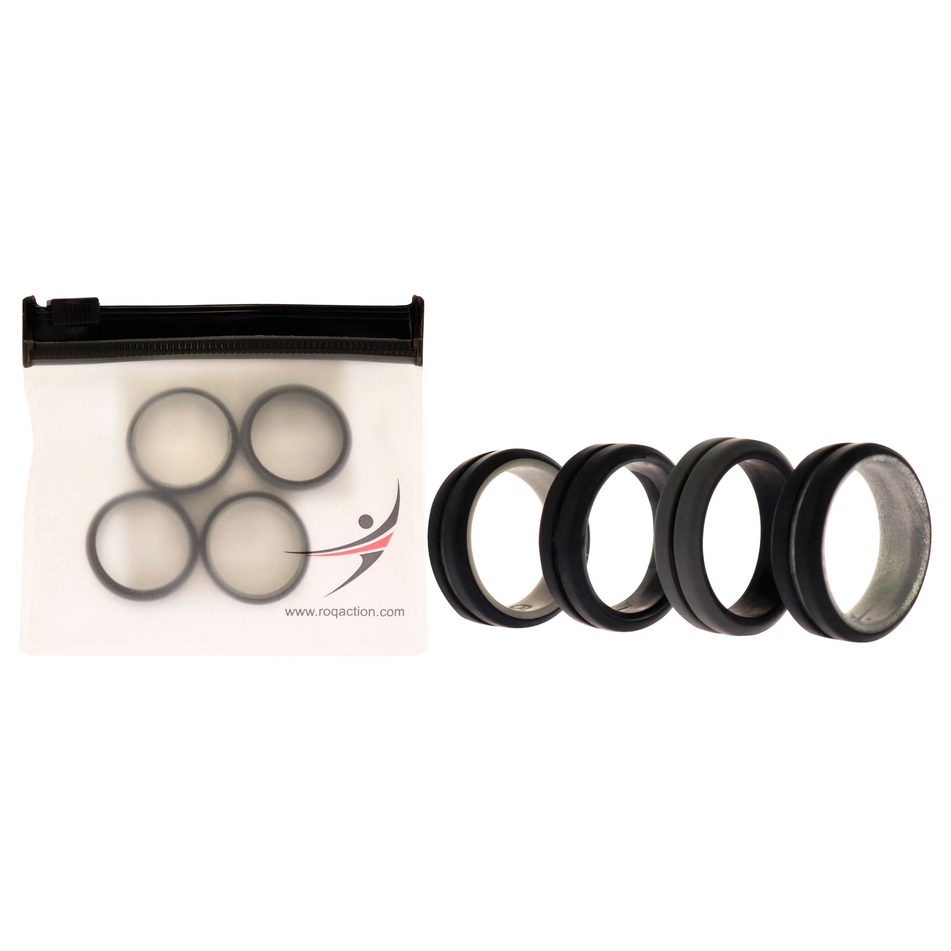 ROQ Silicone Wedding 2Layer Middle Line Ring Set - Black-Camo