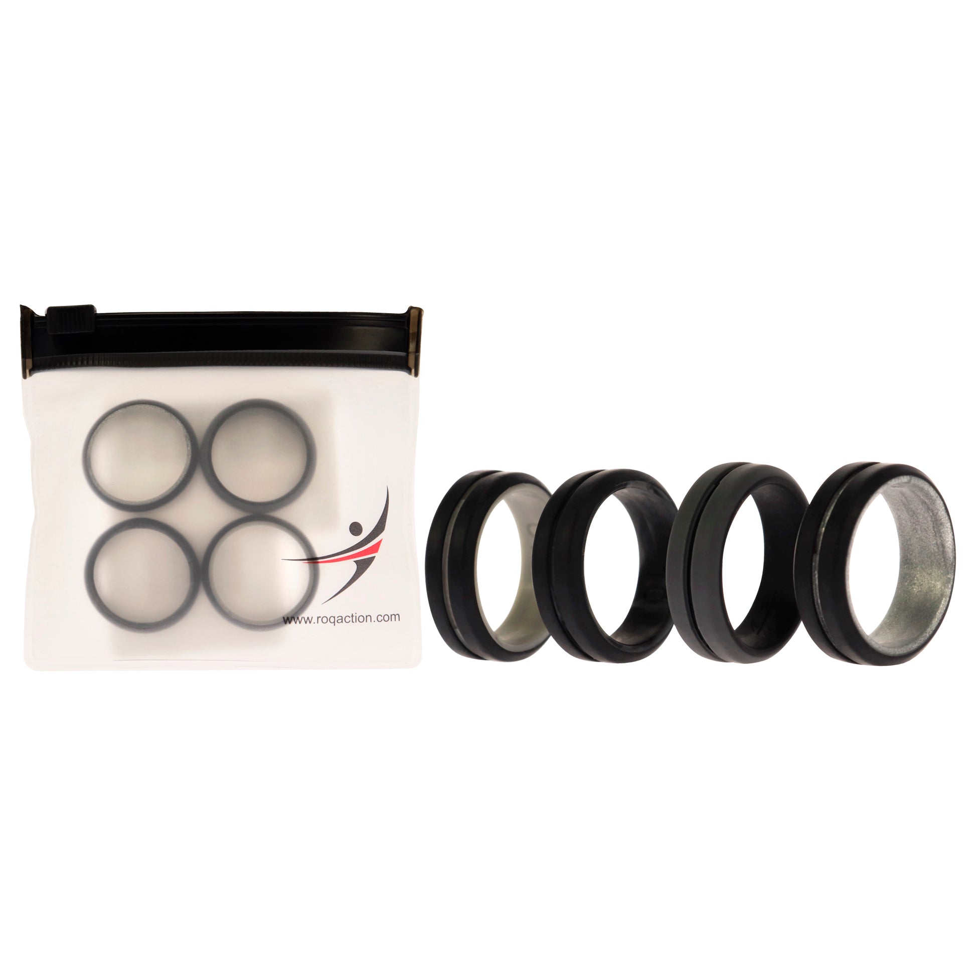 ROQ Silicone Wedding 2Layer Middle Line Ring Set - Black-Camo