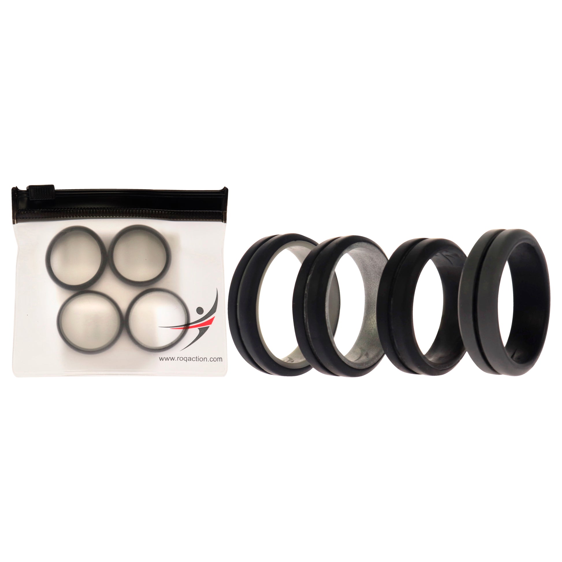 ROQ Silicone Wedding 2Layer Middle Line Ring Set - Black-Camo