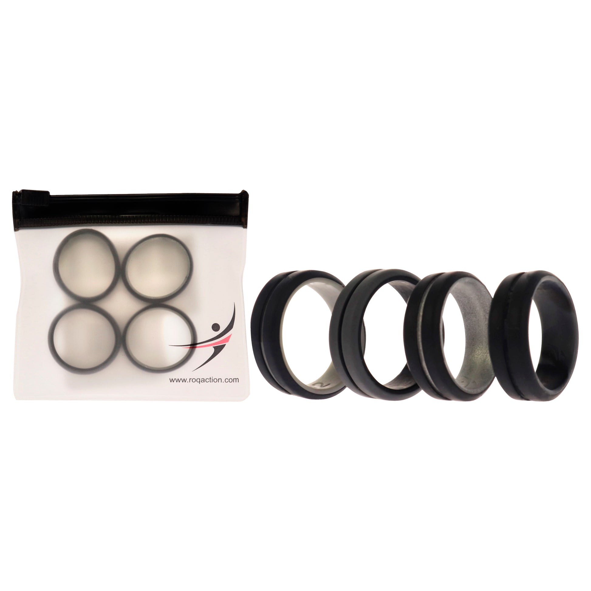 ROQ Silicone Wedding 2Layer Middle Line Ring Set - Black-Camo