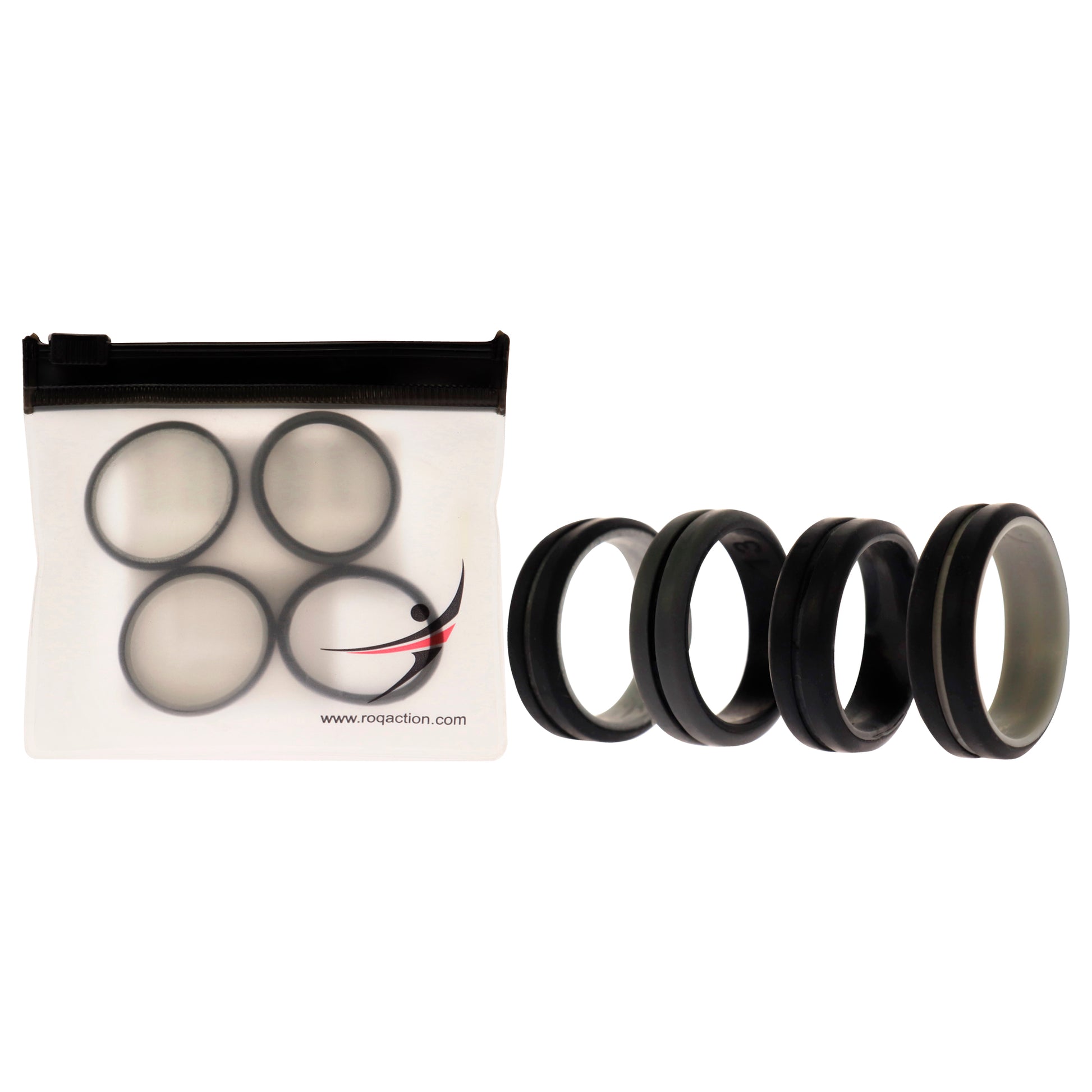 ROQ Silicone Wedding 2Layer Middle Line Ring Set - Black-Camo