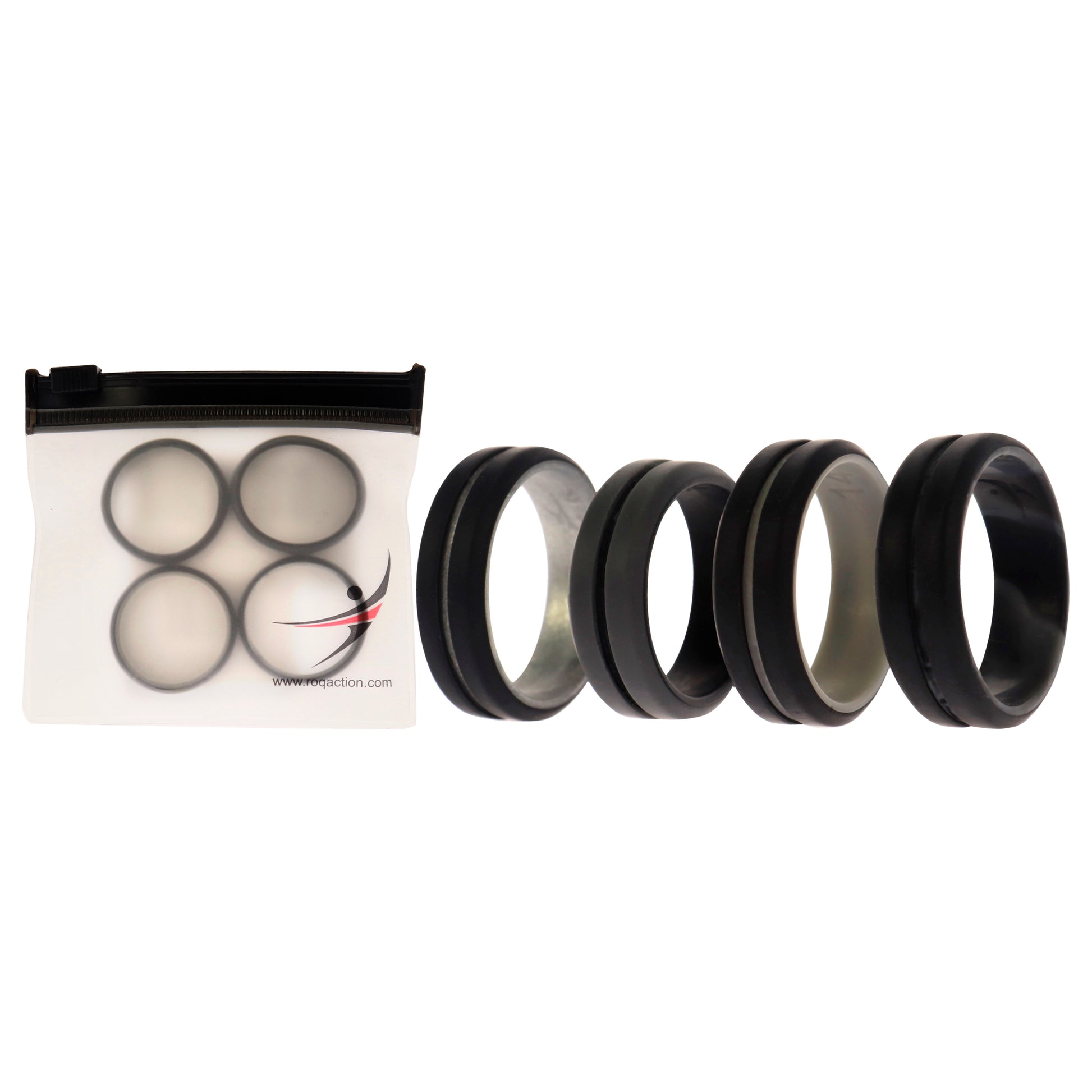 ROQ Silicone Wedding 2Layer Middle Line Ring Set - Black-Camo
