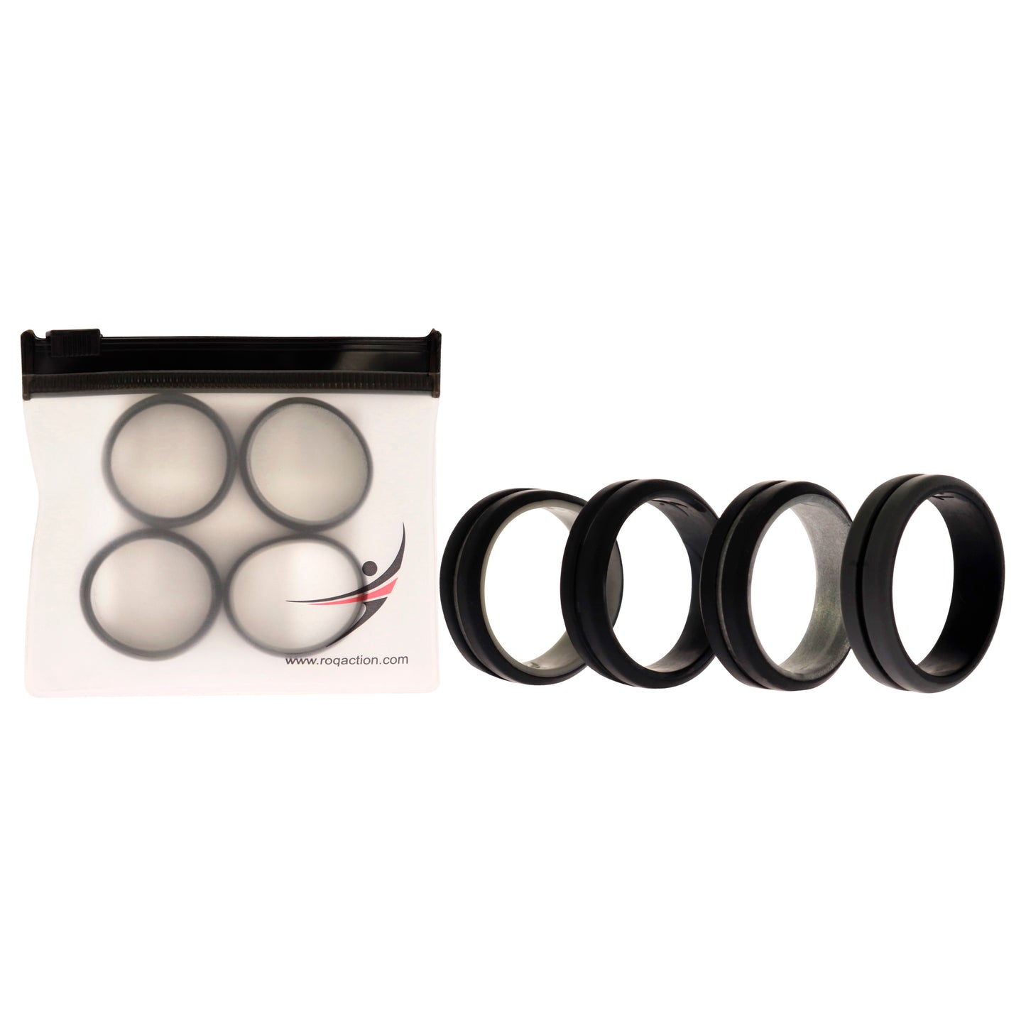 ROQ Silicone Wedding 2Layer Middle Line Ring Set - Black-Camo