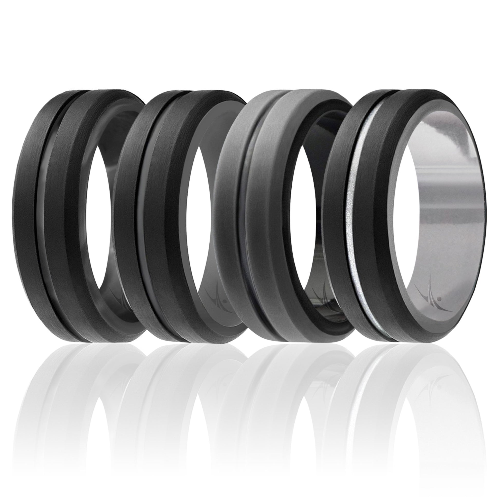 ROQ Silicone Wedding 2Layer Middle Line Ring Set - Black-Camo