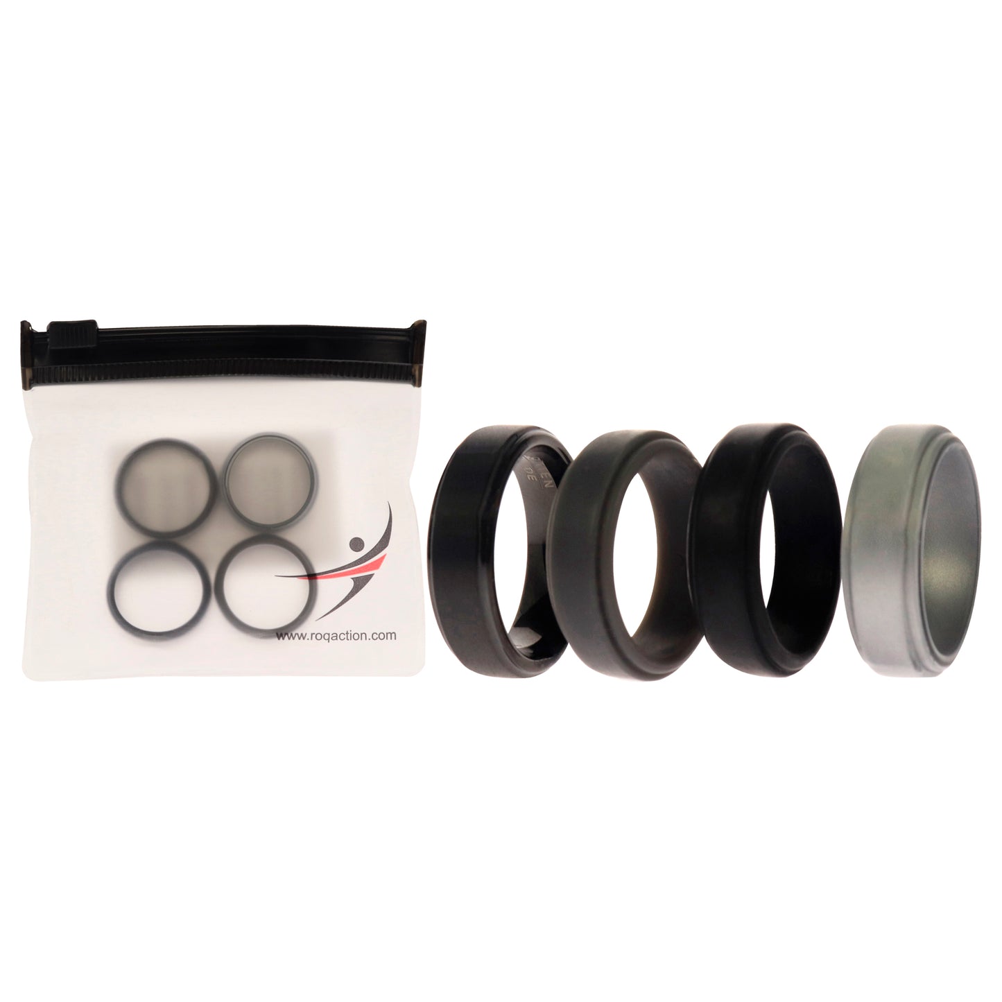 ROQ Silicone Wedding Twin Step Ring Set - Black