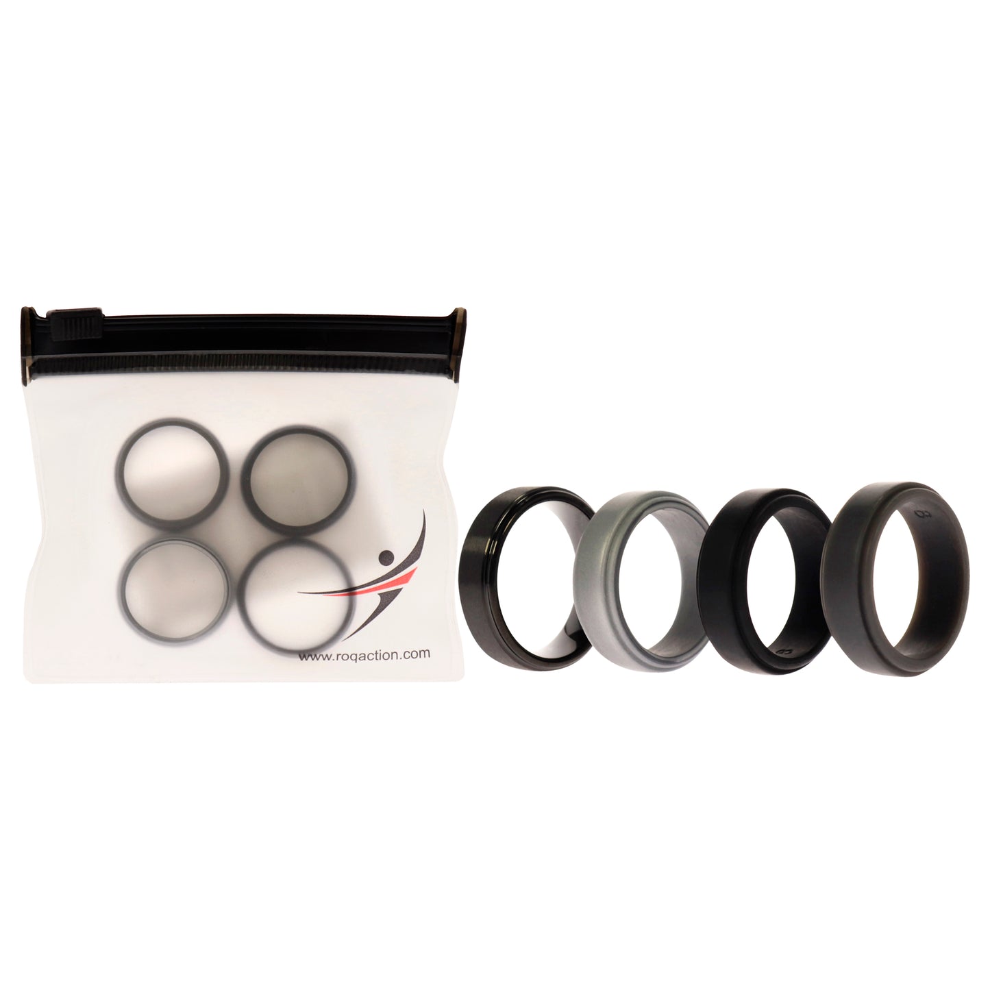 ROQ Silicone Wedding Twin Step Ring Set - Black