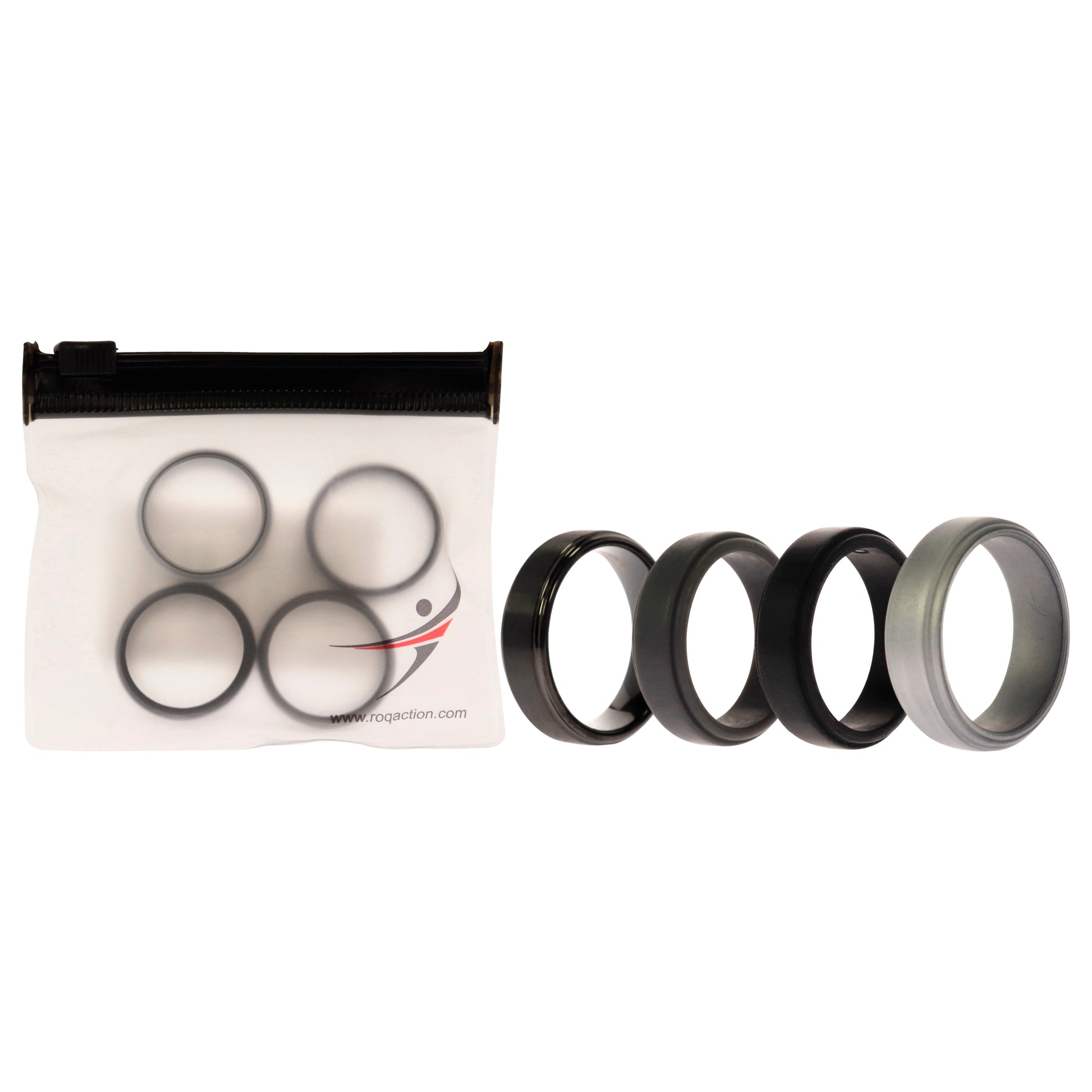 ROQ Silicone Wedding Twin Step Ring Set - Black