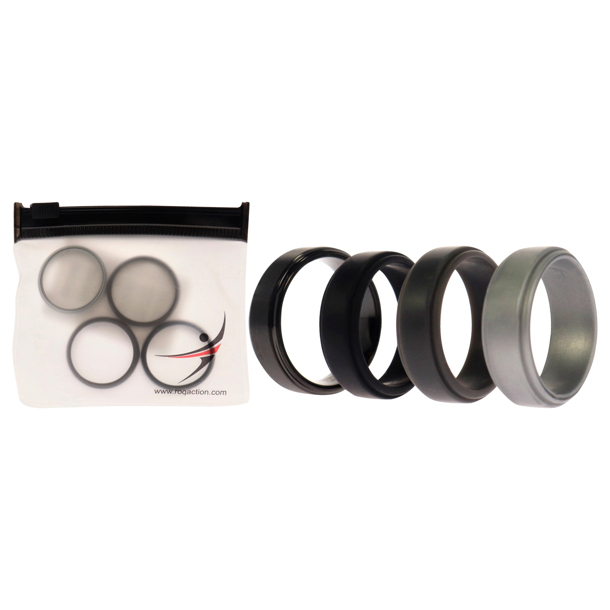 ROQ Silicone Wedding Twin Step Ring Set - Black