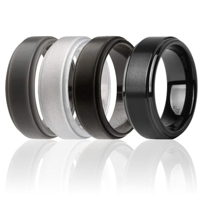 ROQ Silicone Wedding Twin Step Ring Set - Black
