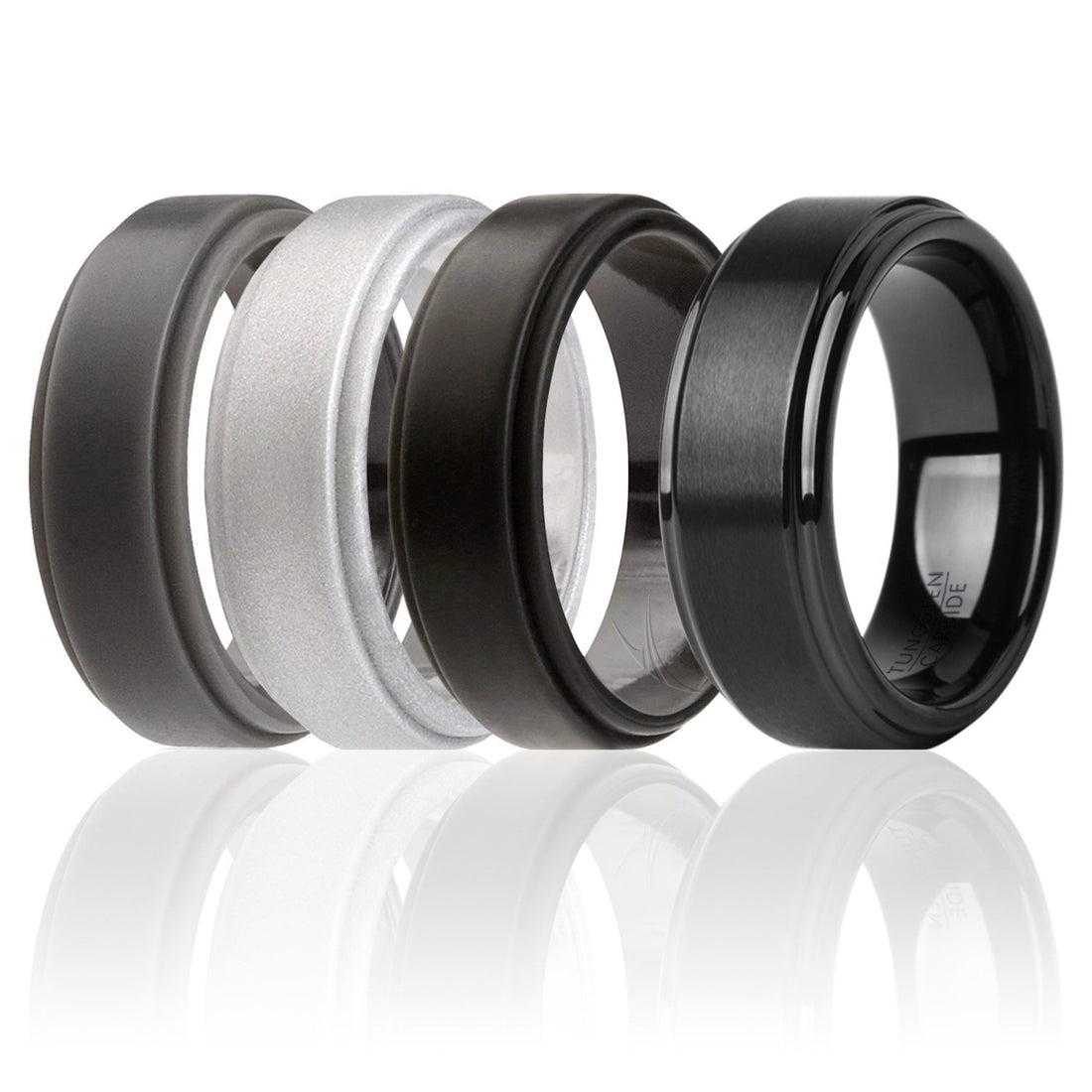 Silicone Wedding Twin Step Ring Set - Black by ROQ for Men - 4 x 16 mm Ring