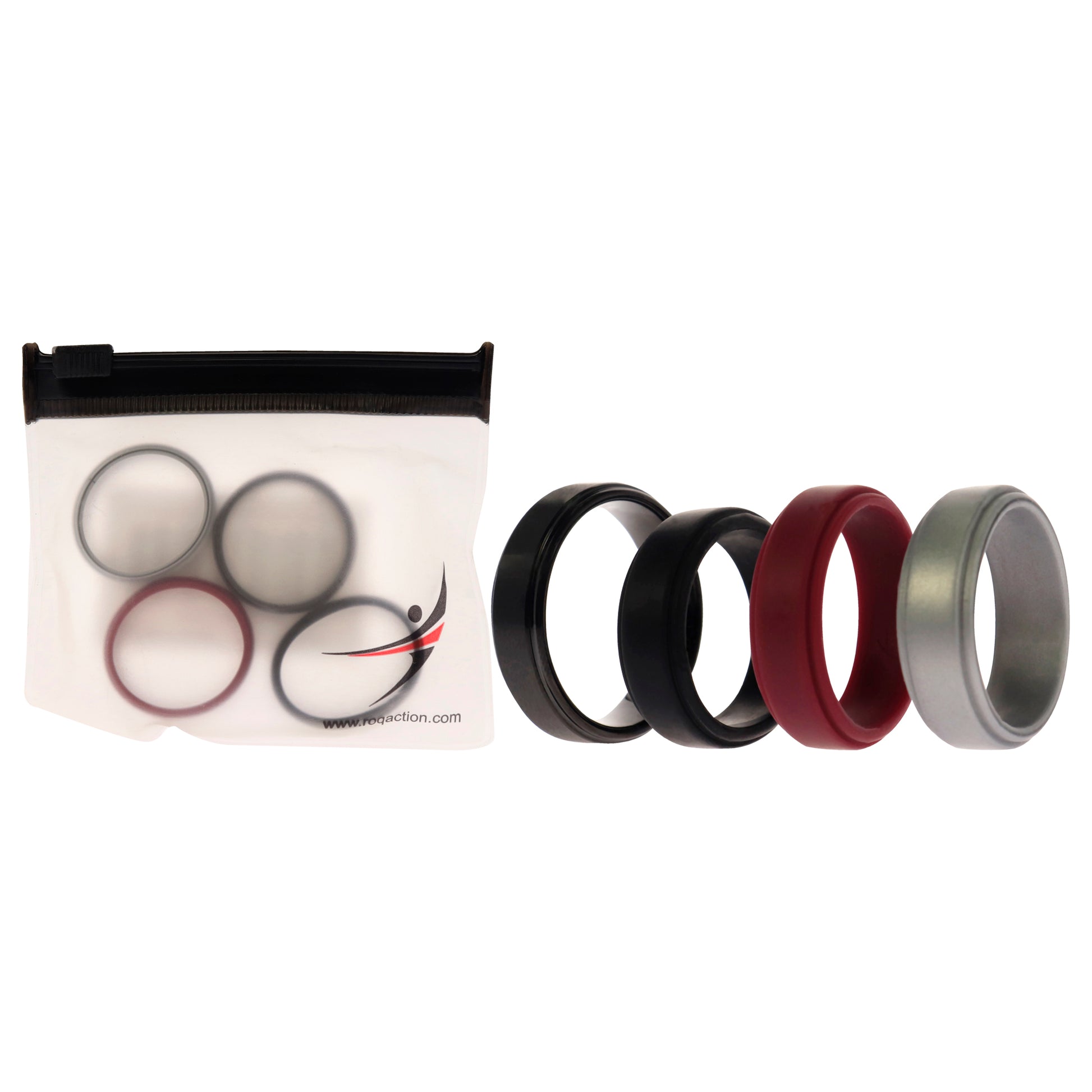 ROQ Silicone Wedding Twin Step Ring Set - Bordeaux