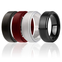 ROQ Silicone Wedding Twin Step Ring Set - Bordeaux