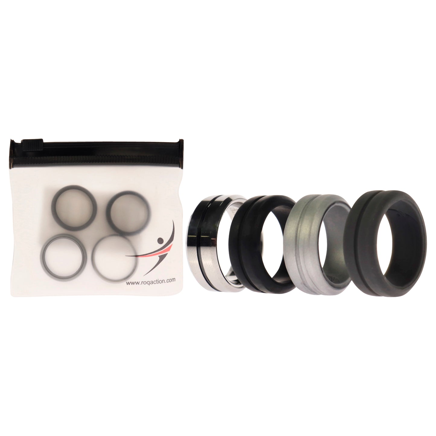 ROQ Silicone Wedding Twin Middle Line Ring Set - Black