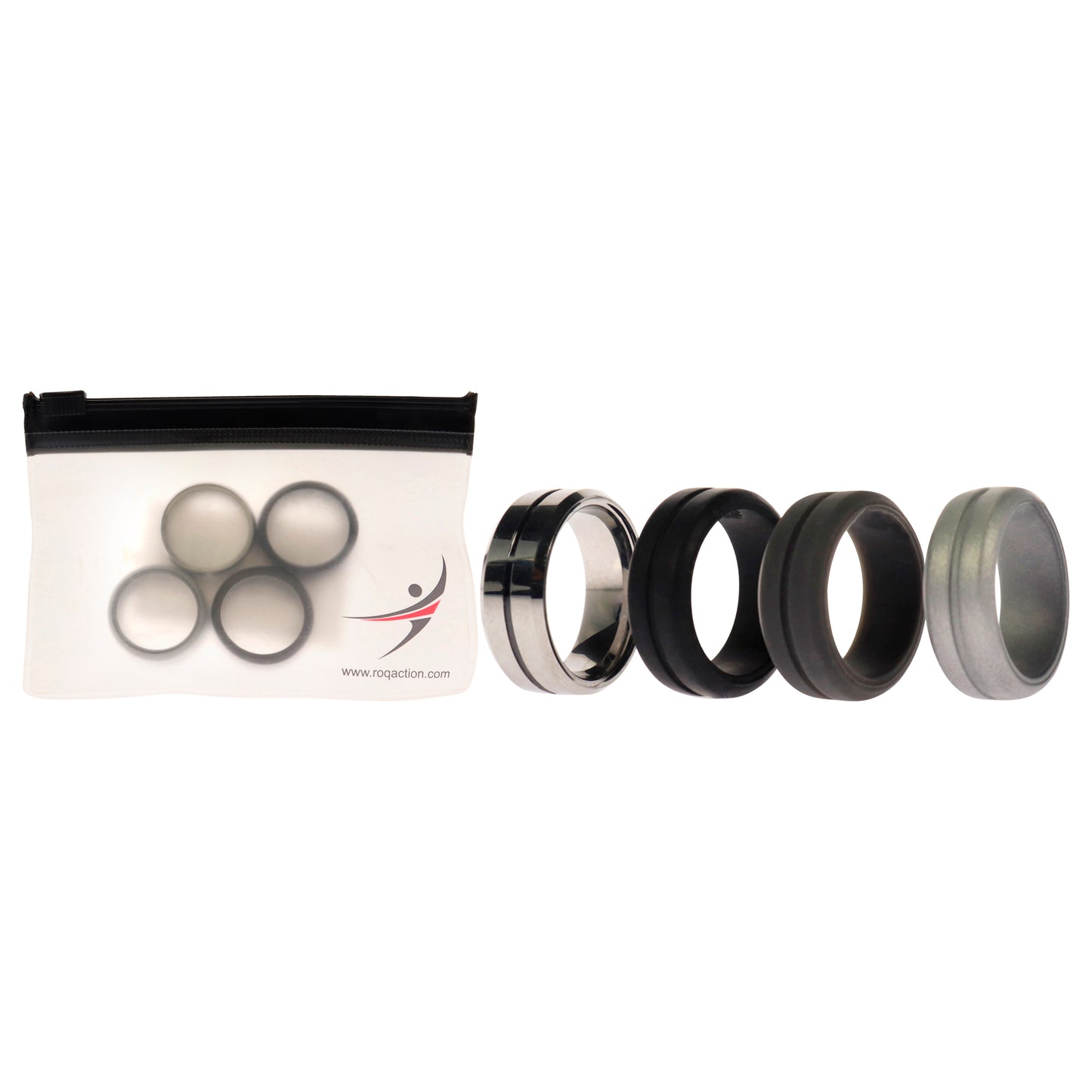 ROQ Silicone Wedding Twin Middle Line Ring Set - Black