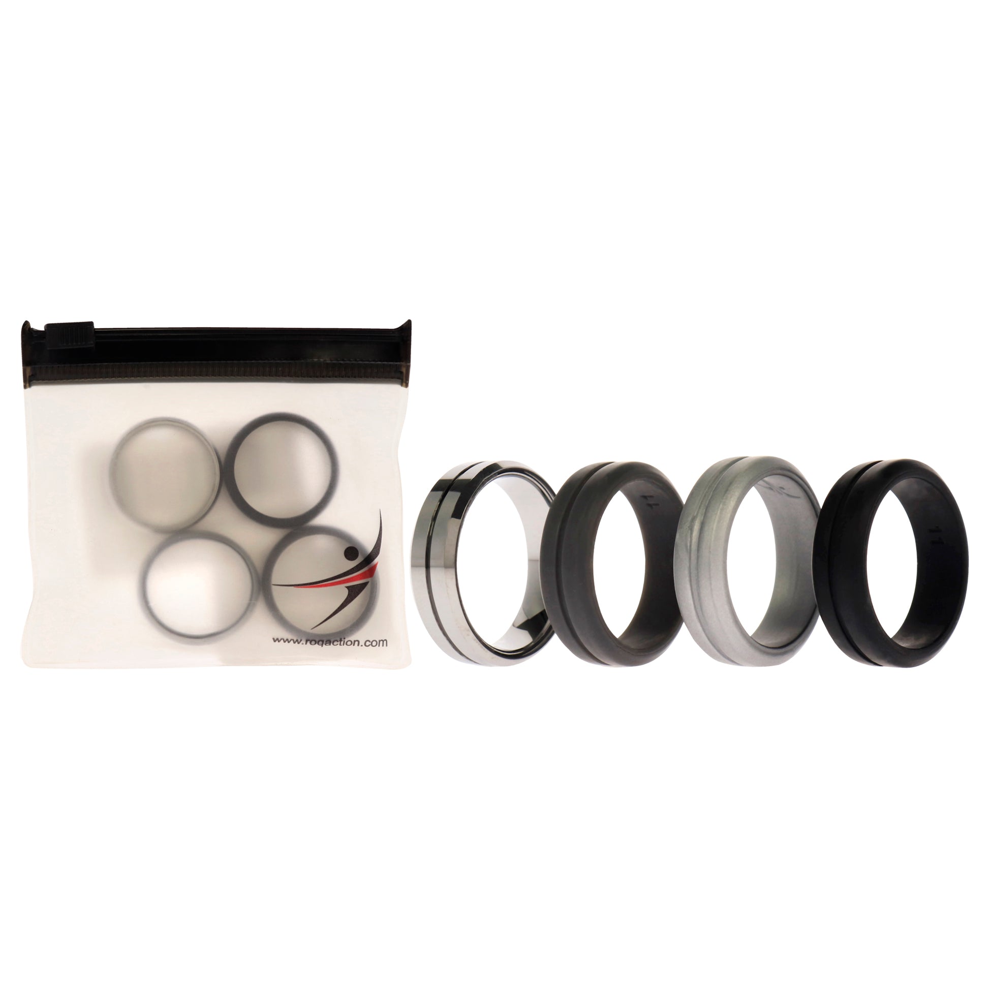 ROQ Silicone Wedding Twin Middle Line Ring Set - Black