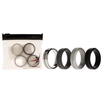 ROQ Silicone Wedding Twin Middle Line Ring Set - Black