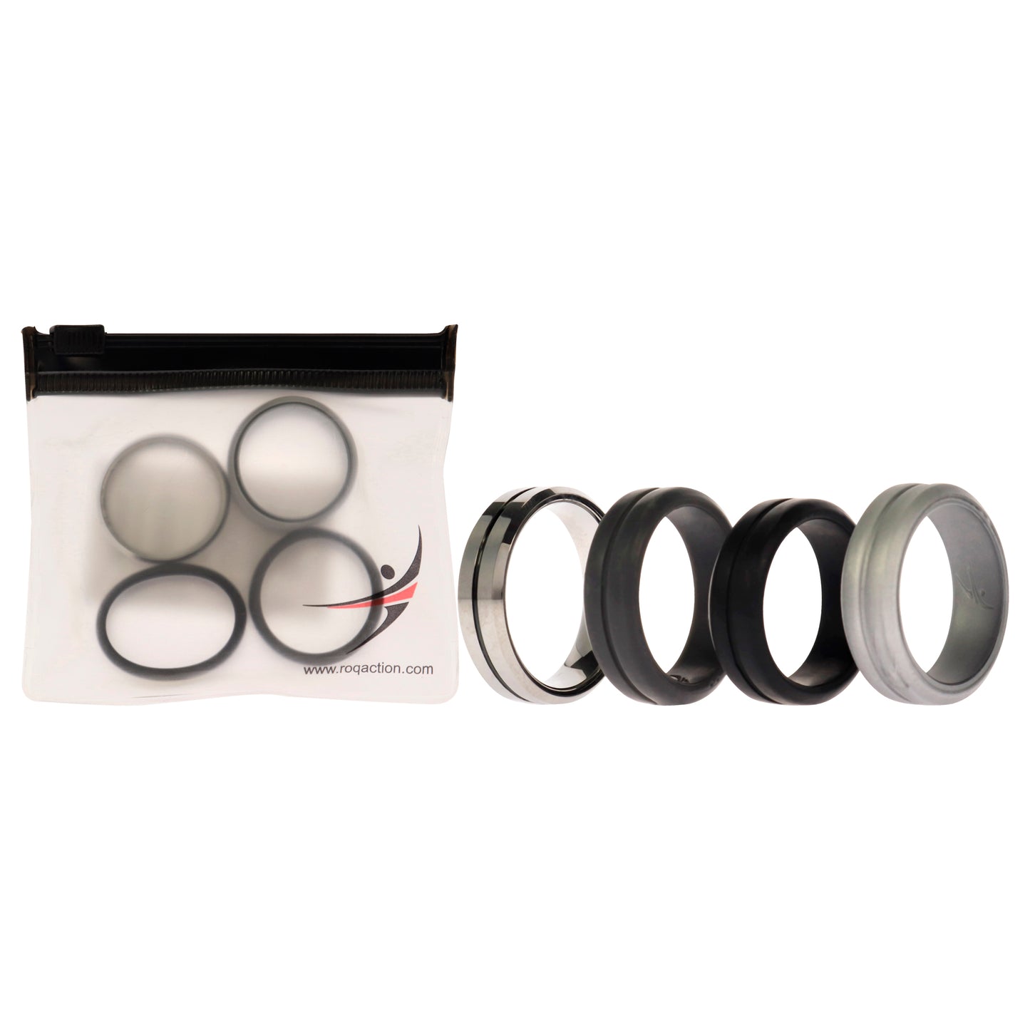 ROQ Silicone Wedding Twin Middle Line Ring Set - Black