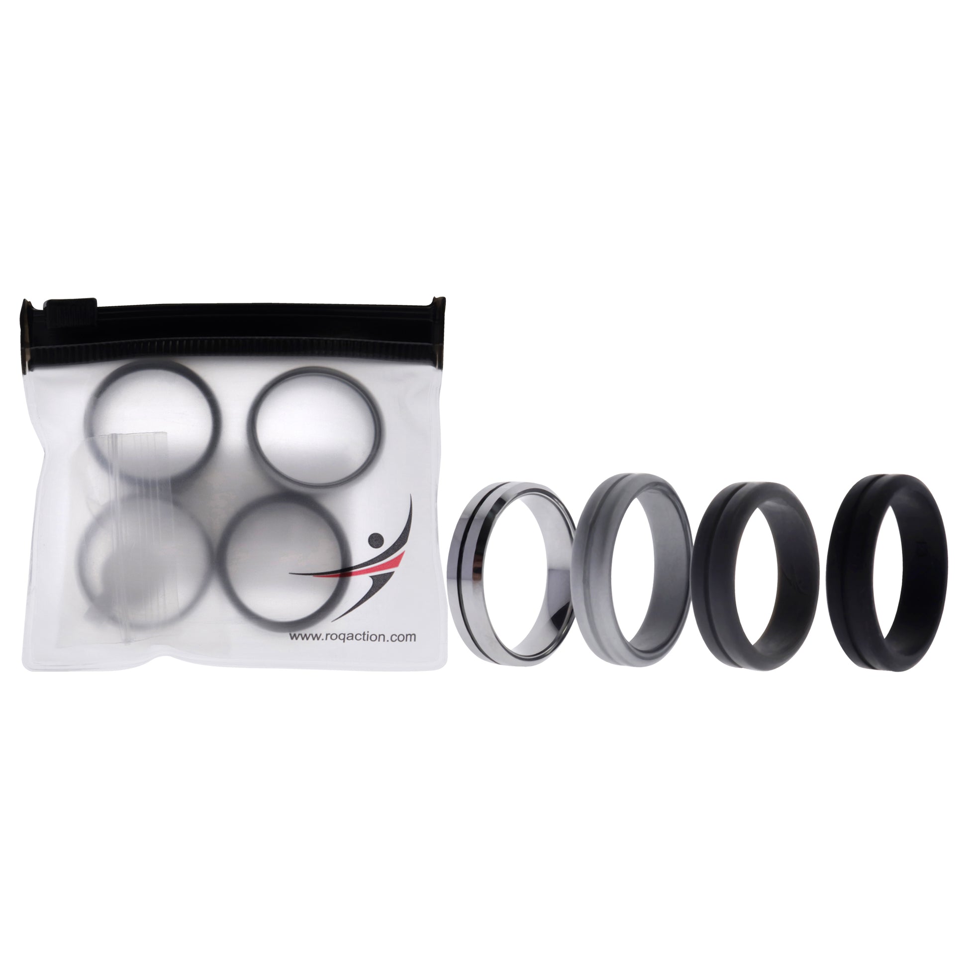 ROQ Silicone Wedding Twin Middle Line Ring Set - Black