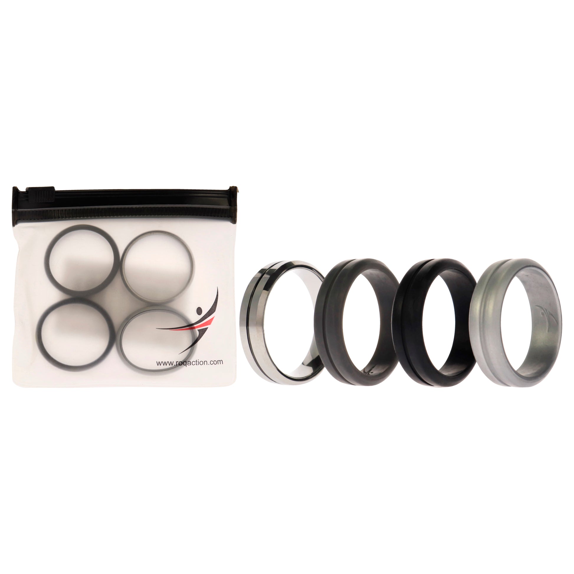 ROQ Silicone Wedding Twin Middle Line Ring Set - Black