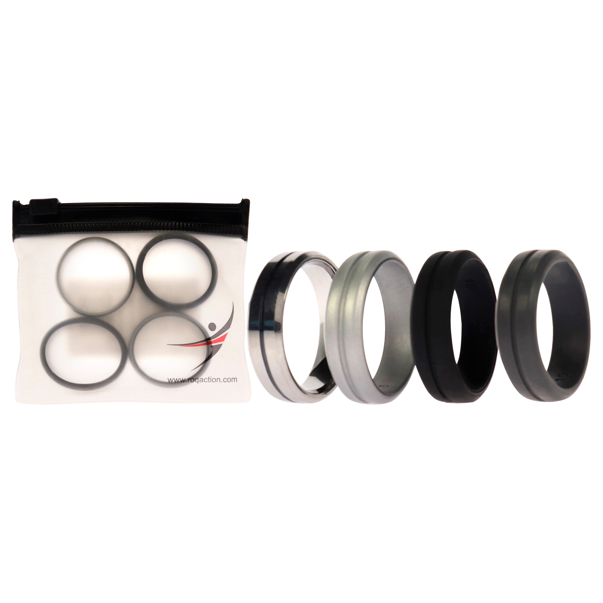 ROQ Silicone Wedding Twin Middle Line Ring Set - Black