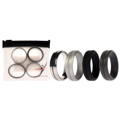 ROQ Silicone Wedding Twin Middle Line Ring Set - Black