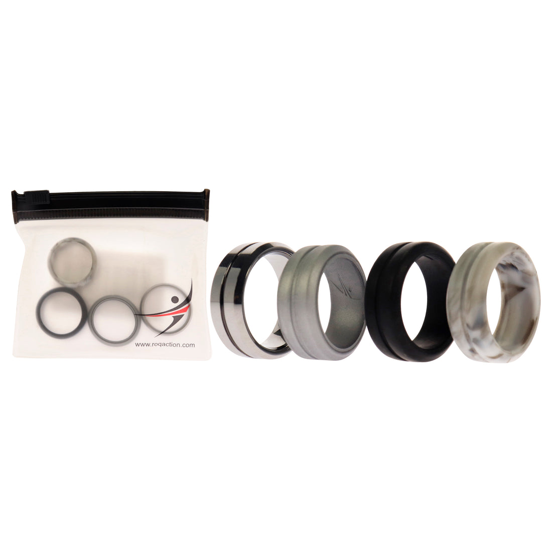 ROQ Silicone Wedding Twin Middle Line Ring Set - Marble