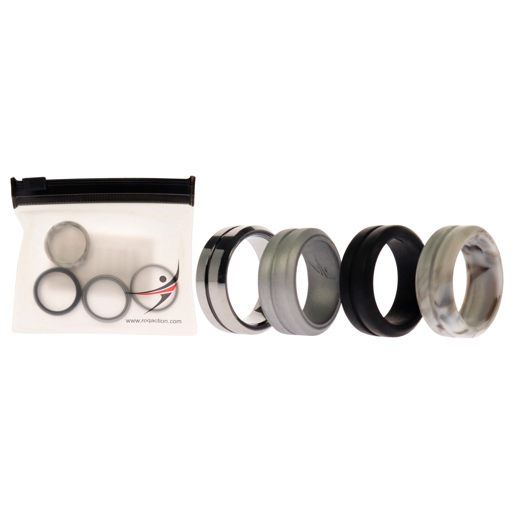 ROQ Silicone Wedding Twin Middle Line Ring Set - Marble