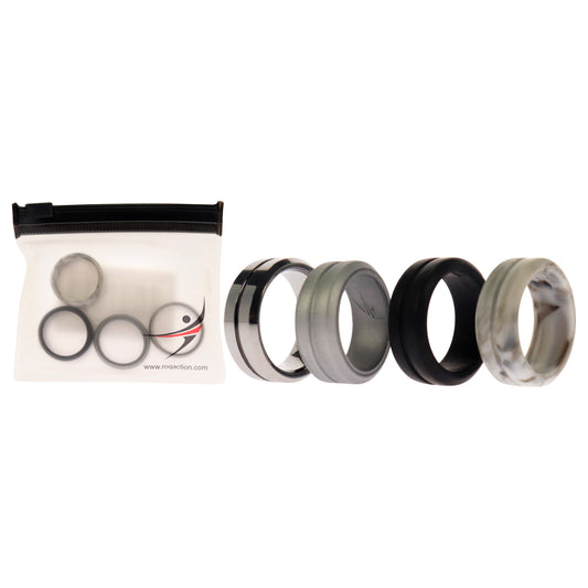 ROQ Silicone Wedding Twin Middle Line Ring Set - Marble