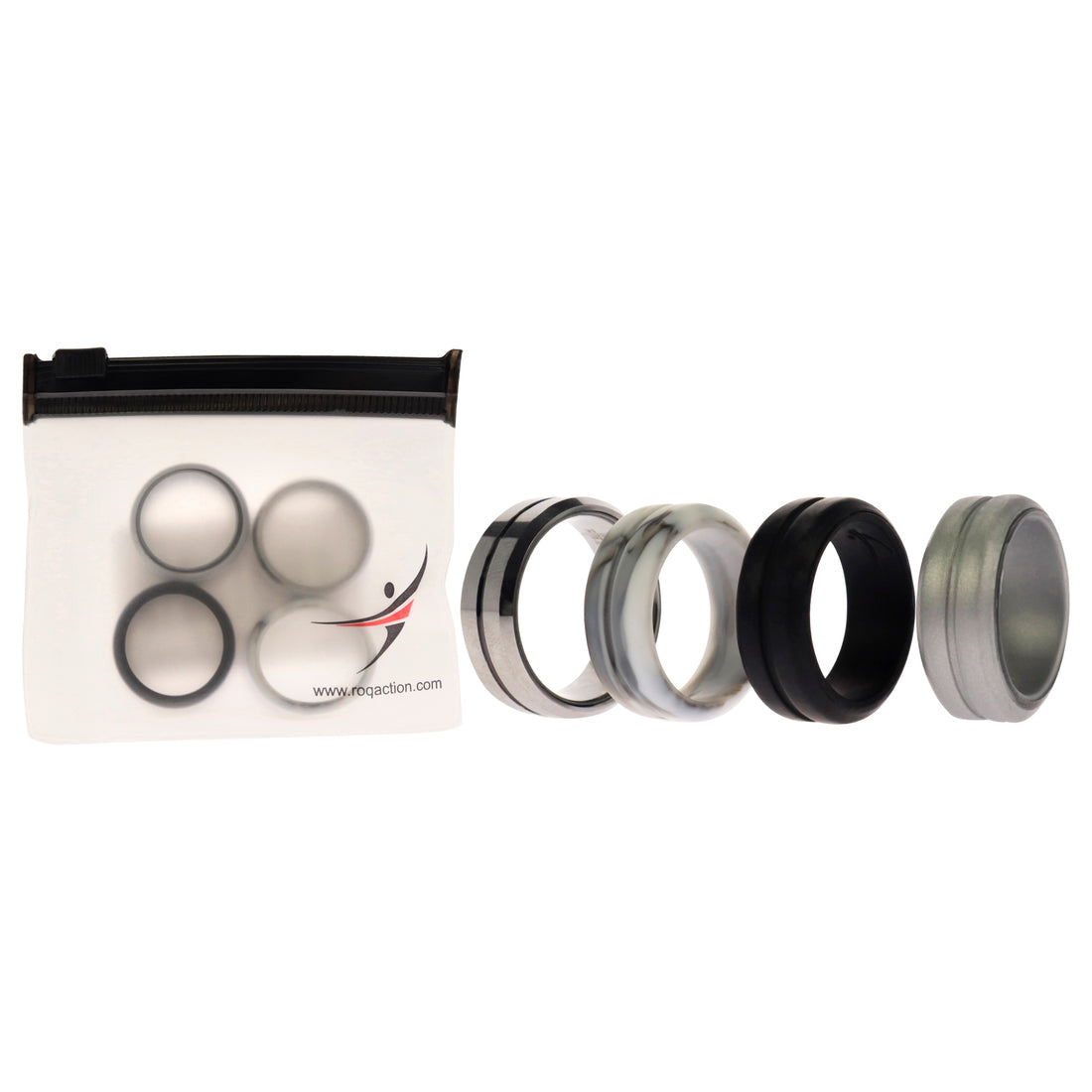 ROQ Silicone Wedding Twin Middle Line Ring Set - Marble