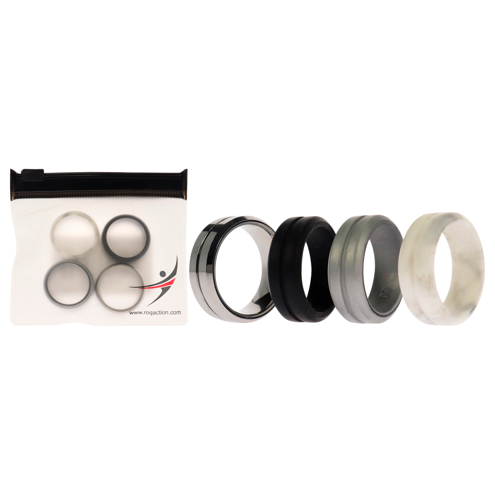 ROQ Silicone Wedding Twin Middle Line Ring Set - Marble