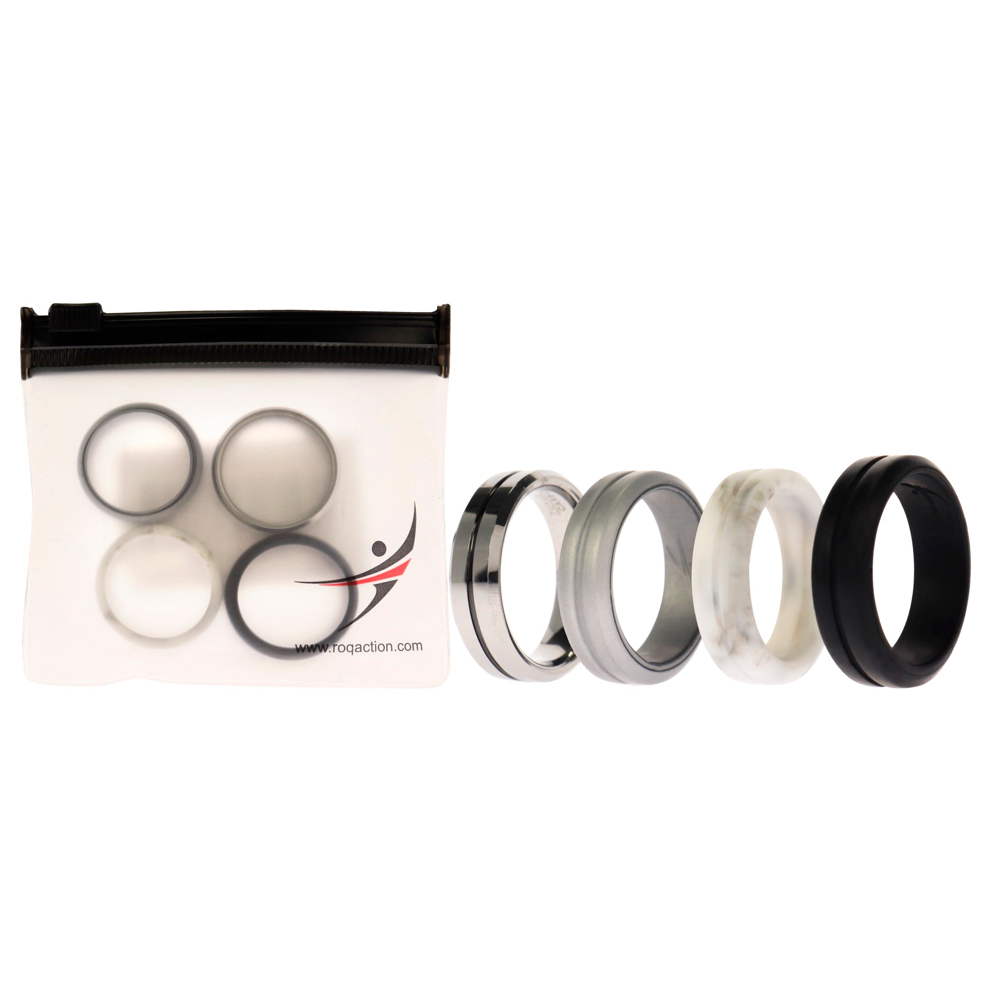 ROQ Silicone Wedding Twin Middle Line Ring Set - Marble